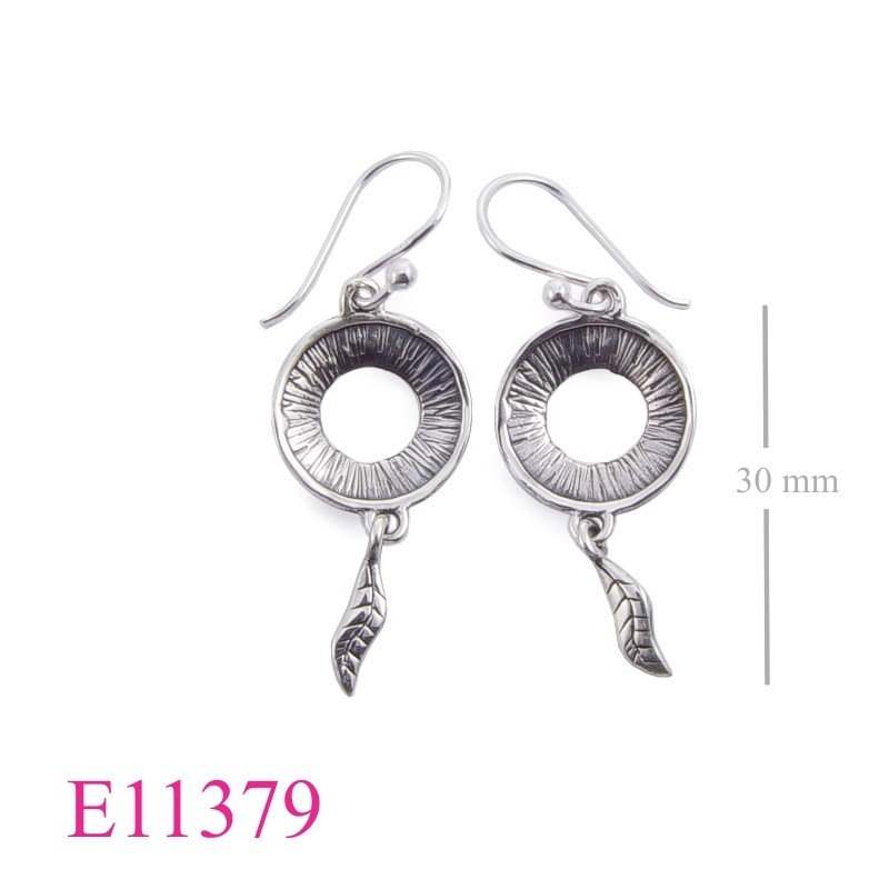 Earrings, loop and hanging leaf.