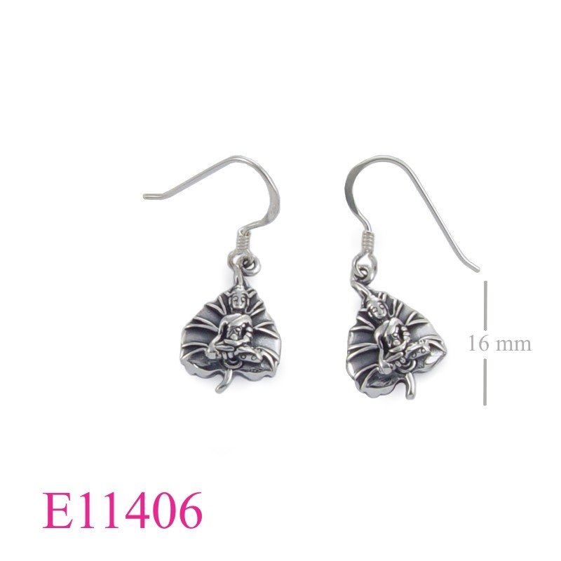 Earrings, Buddha on leaf.