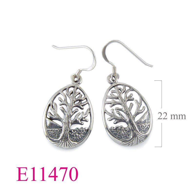 Earrings, tree in drop.
