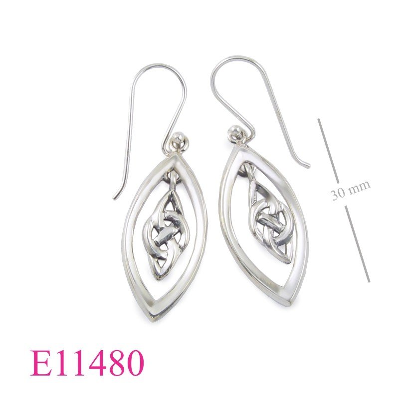 Earrings, hanging Celtic in marquise frame.