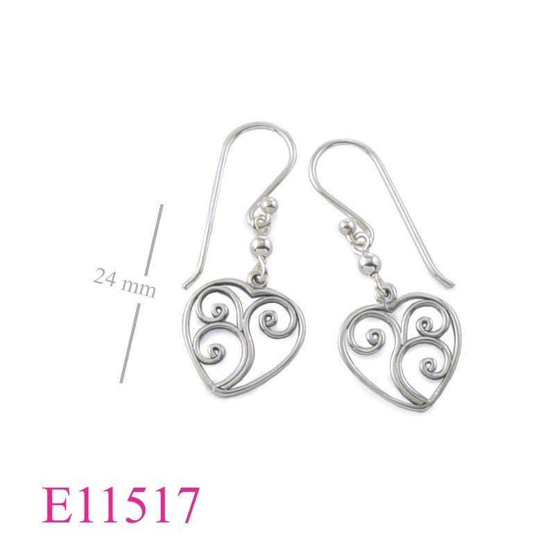 Earrings, wire heart design.