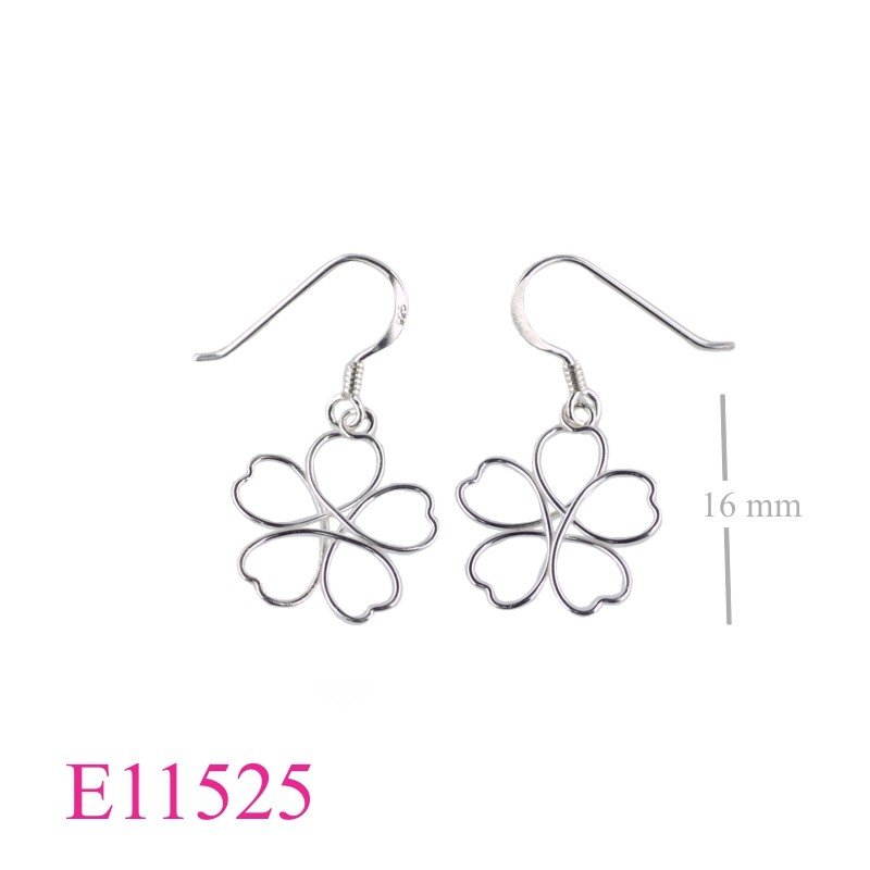 Earrings, 16mm lucky clover wire design.
