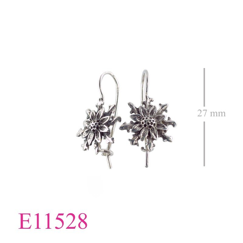 Earrings, Edelweiss flower with long hook.