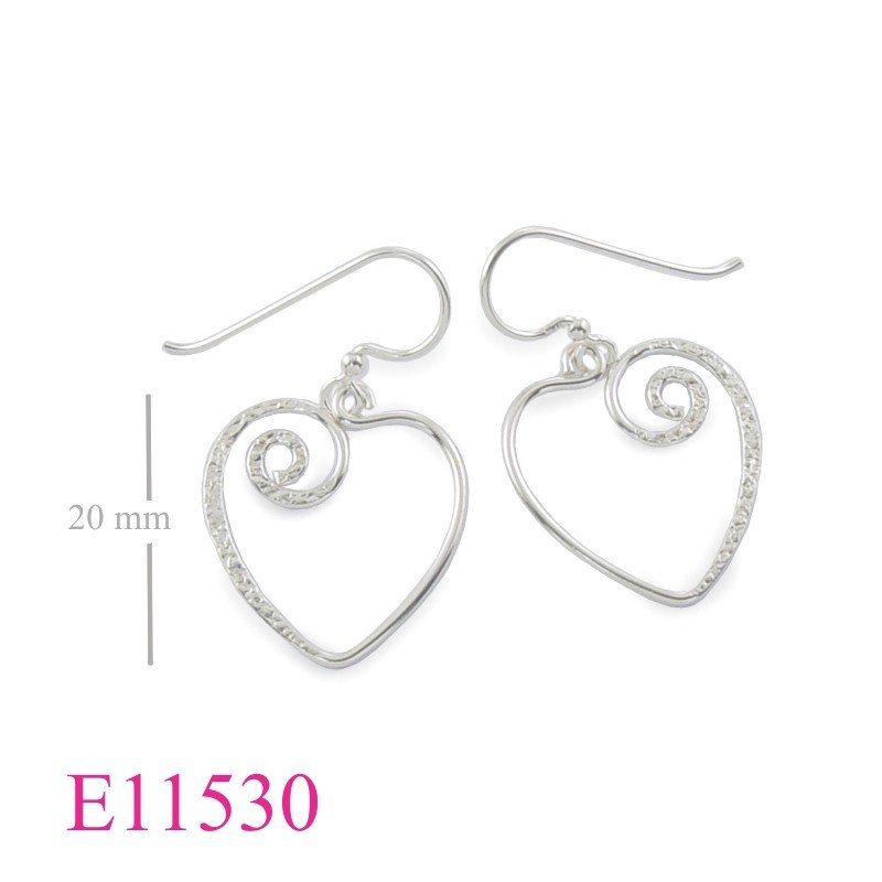 Earrings, wire swirl heart.