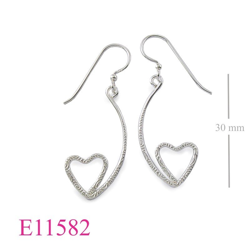 Earrings, wire long tail heart.