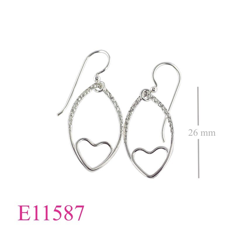 Earrings, wire marquise heart.