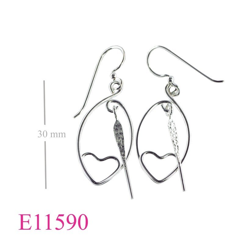Earrings, wire marquise heart.