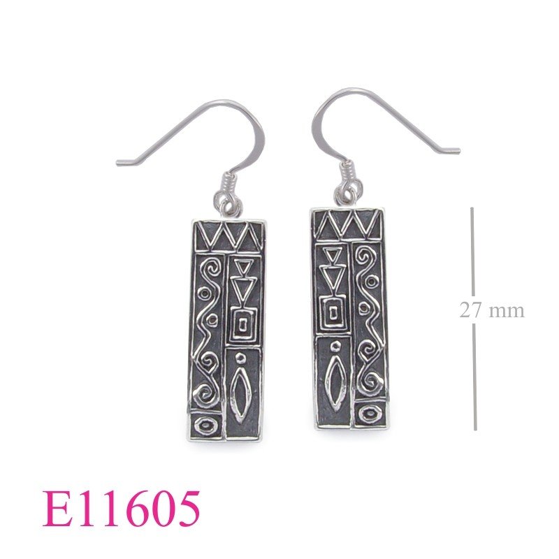 Earrings, rectangle African design.