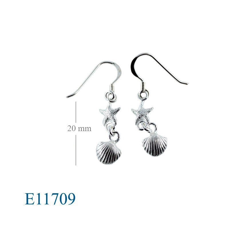 Starfish Earrings, Seashell Earrings, starfish and clam.