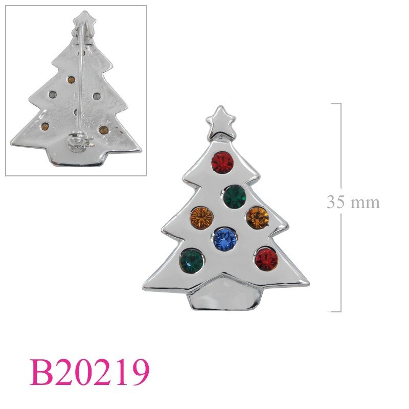 Stone Brooch, 28x35mm Christmas treewith 7 crystals.
