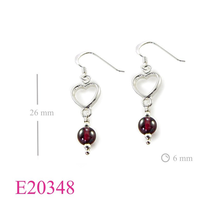 Heart Earrings, heart and 6mm stone bead.