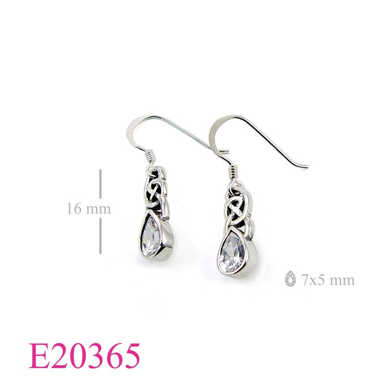 Celtic Earrings, celtic with 7x5mm pear stone.