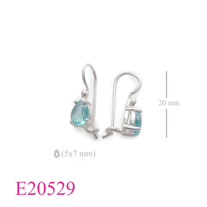 Earrings, 7x5mm drop stone long wire hook.