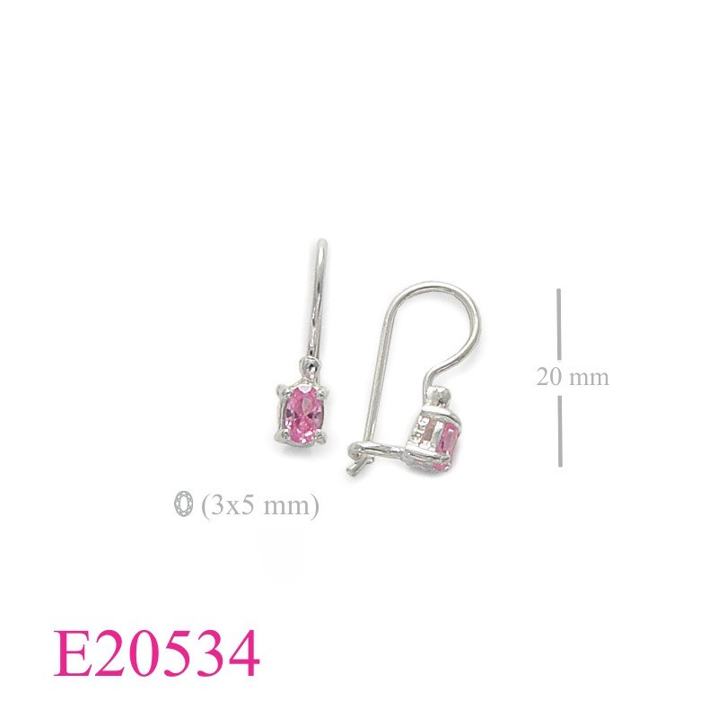 Earrings, long wire 5x3mm oval stone.