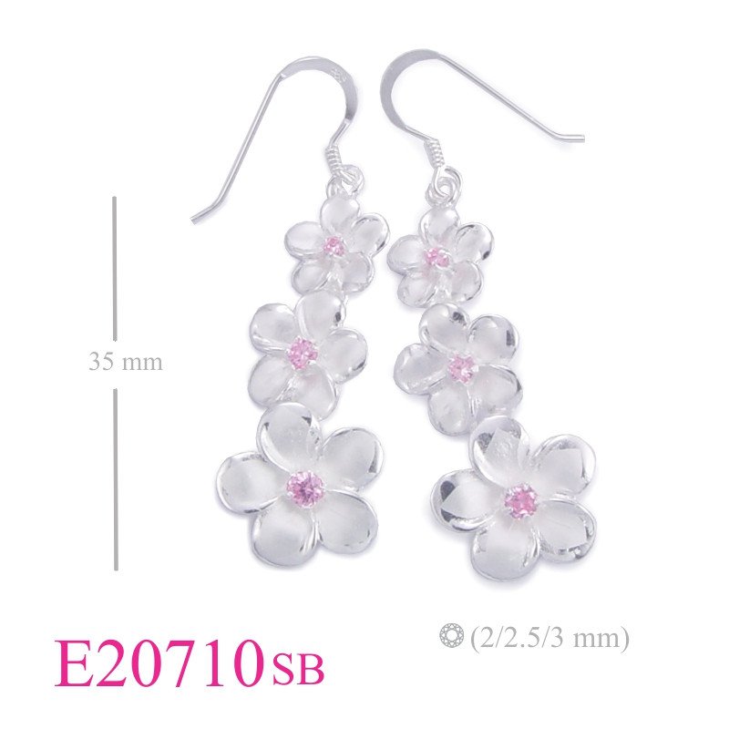 Flower Earrings, 3 champac flowers with small stones.