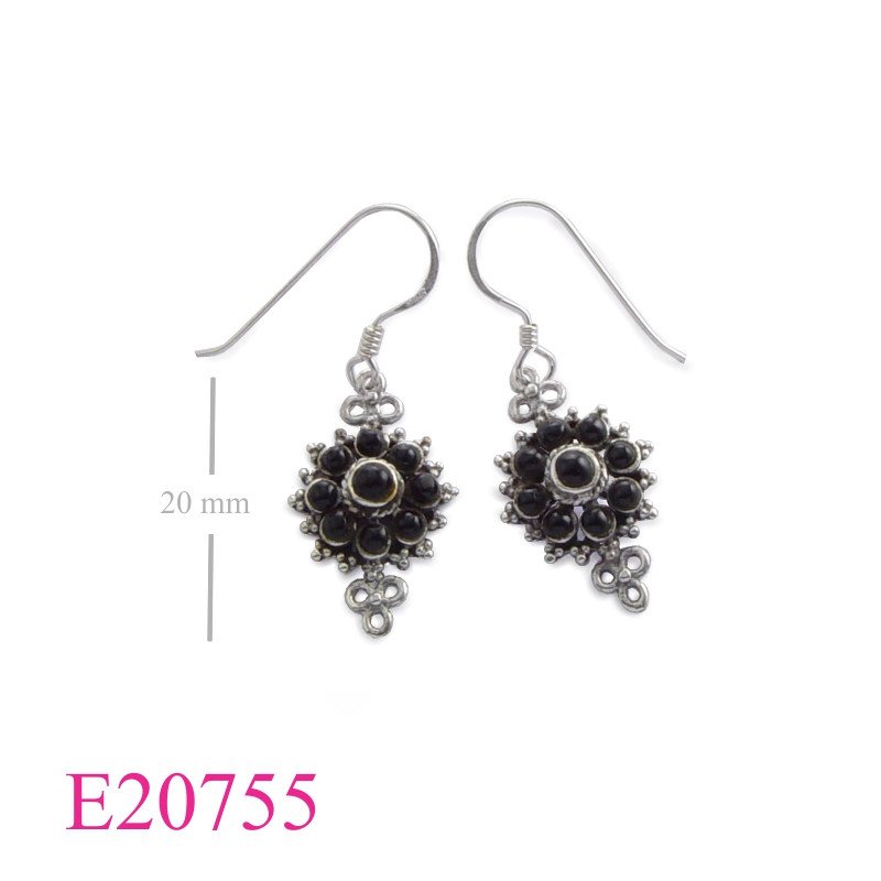 Flower Earrings, round stone flower shape.