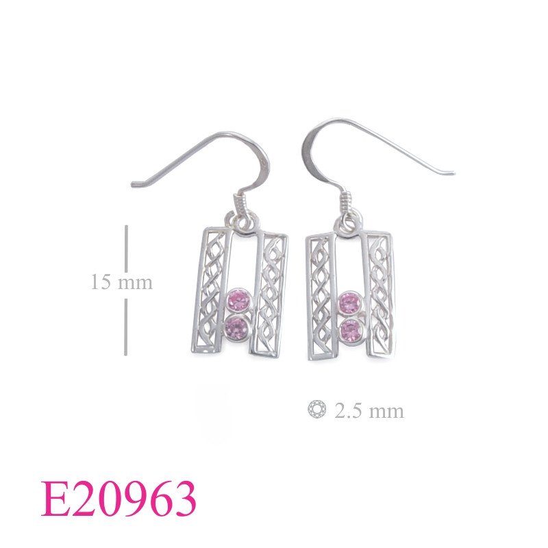 Earrings, cut out rectangle shape with double round stones.