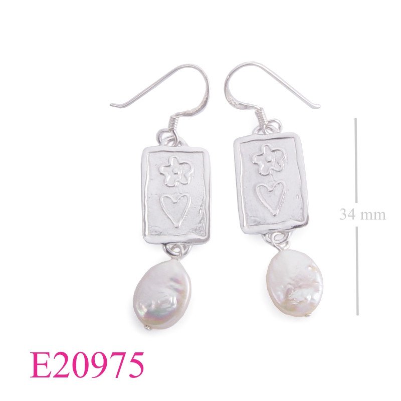 Flower Earrings, Heart Earrings, + on rectangle with hanging bead.