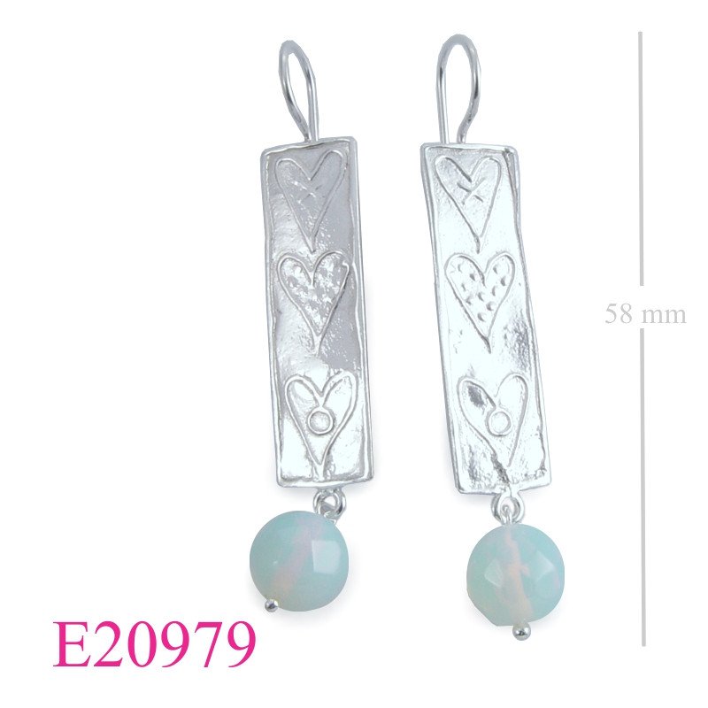 Heart Earrings, rectangle graphic hearts design with hanging bead.