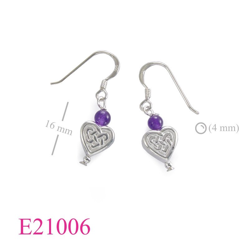 Celtic Earrings, Heart Earrings, Celtic and stone bead.