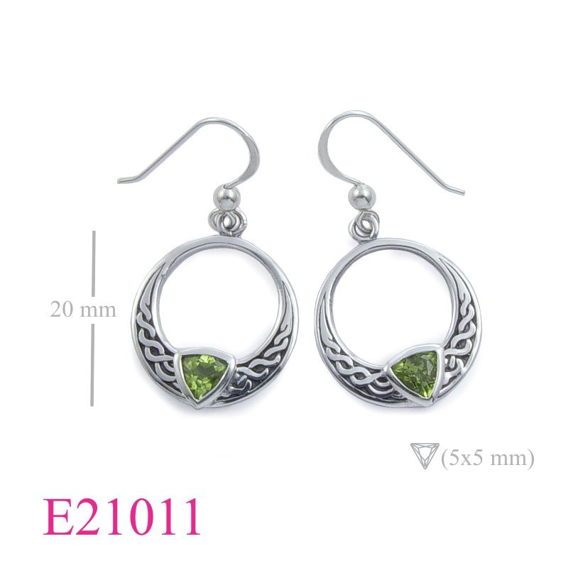 Earrings, round Celtic with triangle Real Peridot.