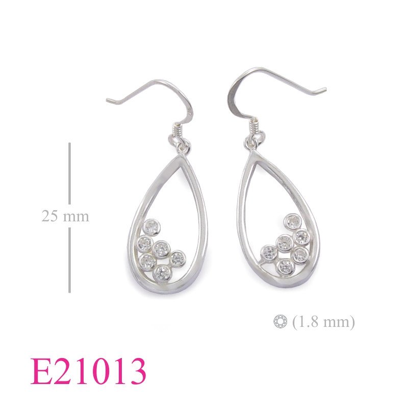 CZ Earrings, drop loop with 6 CCZs inside.
