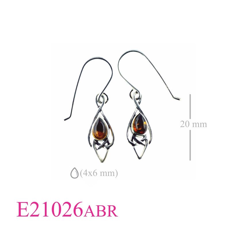 Earrings, drop Celtic with drop Amber.