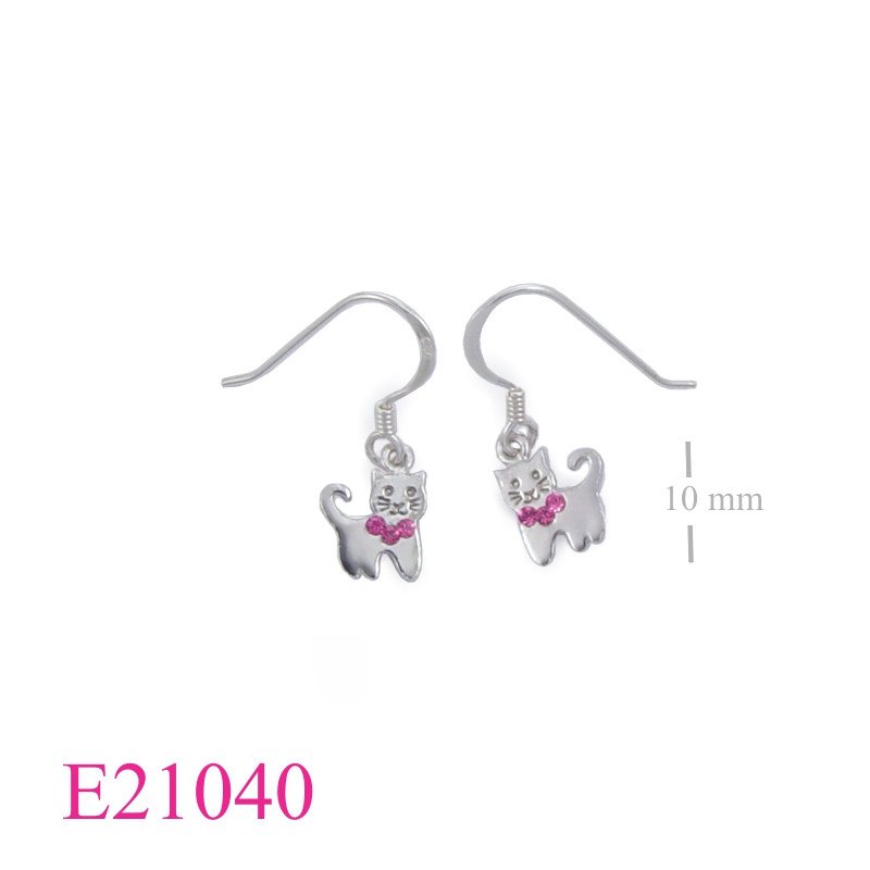 Cat Earrings, little cat with 3 crystals.