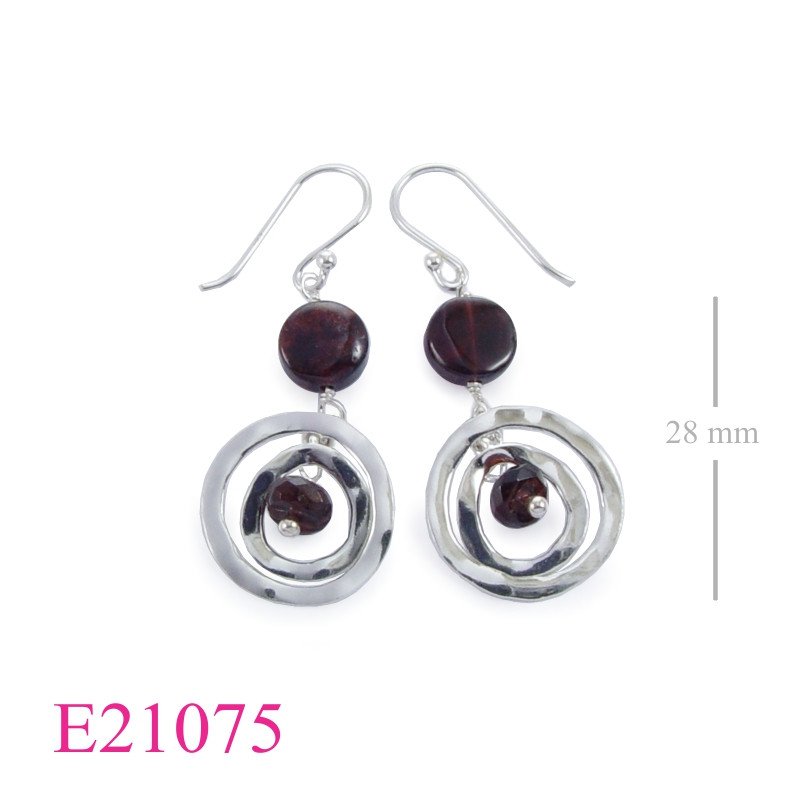 Earrings, double loops and hanging bead.