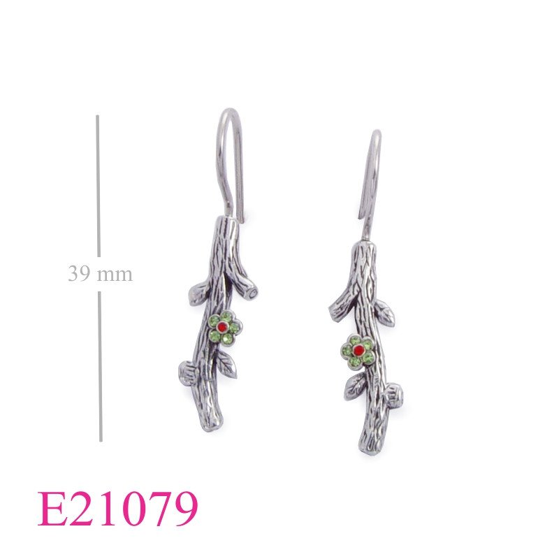 Flower Earrings, wood stick with small round crystals flower.