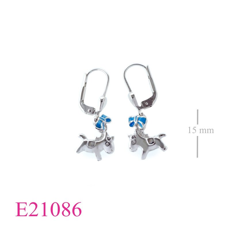Earrings, enamel horse and bo.