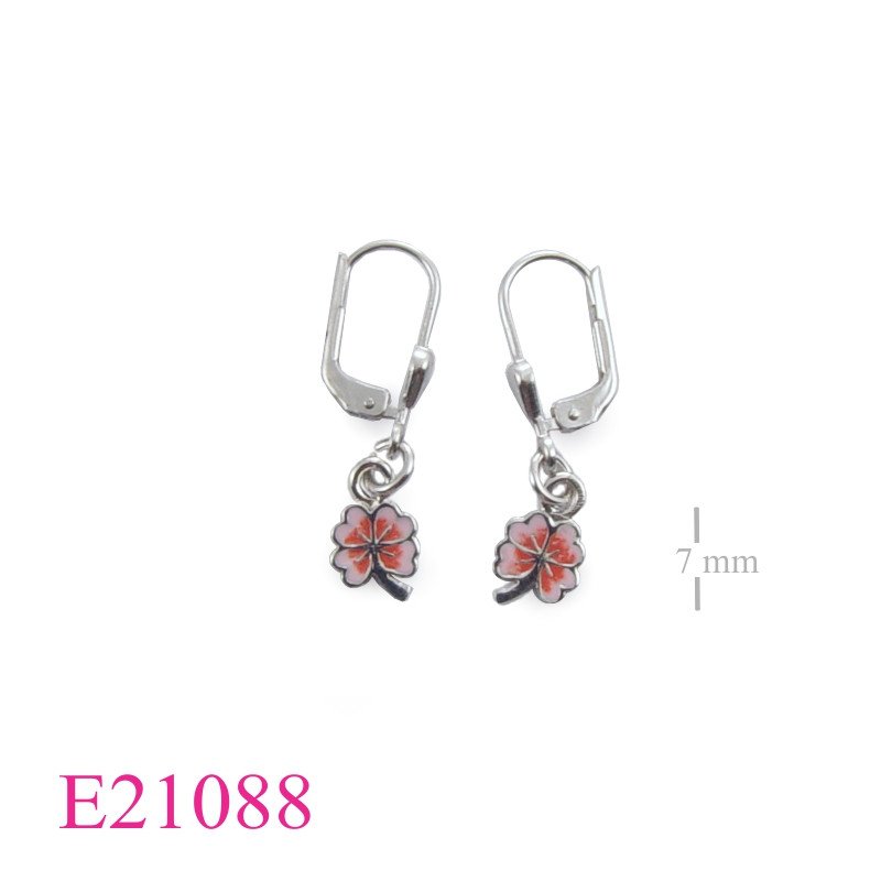 Earrings, enamel lucky clover.