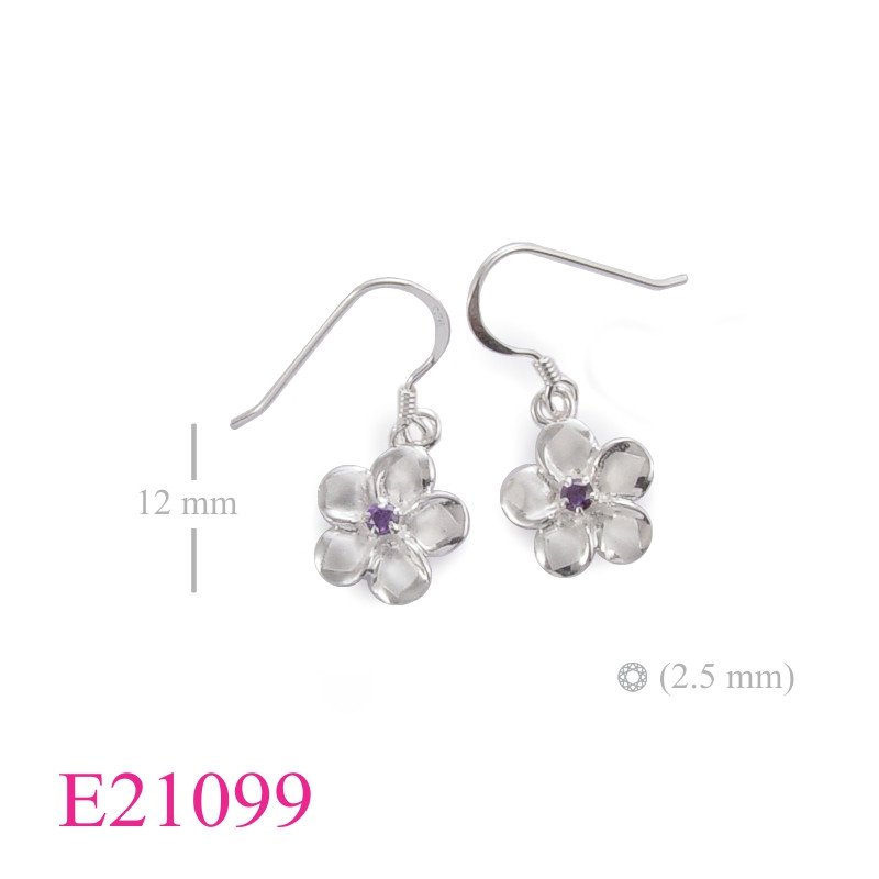 Flower Earrings, CZ Earrings, 12mm sandblast champac with Amethyst CZ.