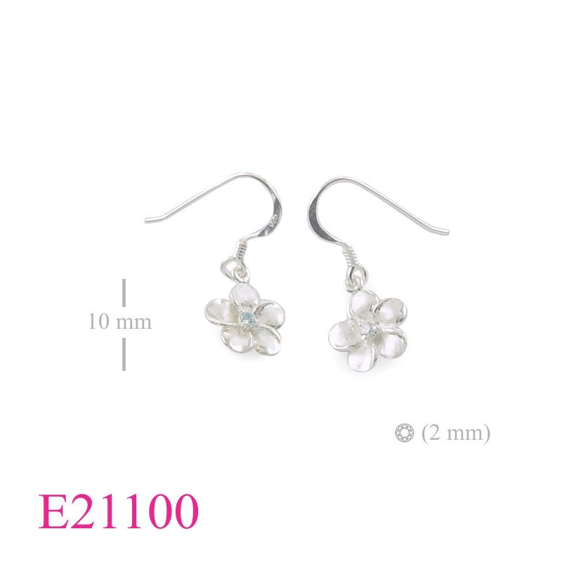 Flower Earrings, 10mm sandblast champac flower with Aqua Glass stone.