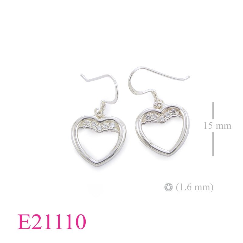Heart Earrings, CZ Earrings, open with small CCZs.