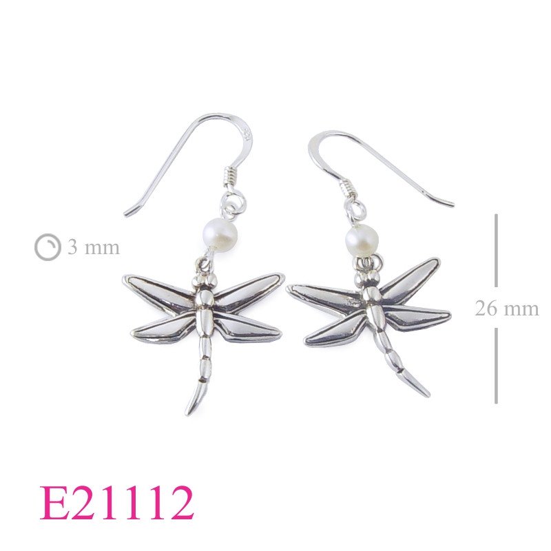 Dragonfly Earrings, dragonfly and FW perl bead.