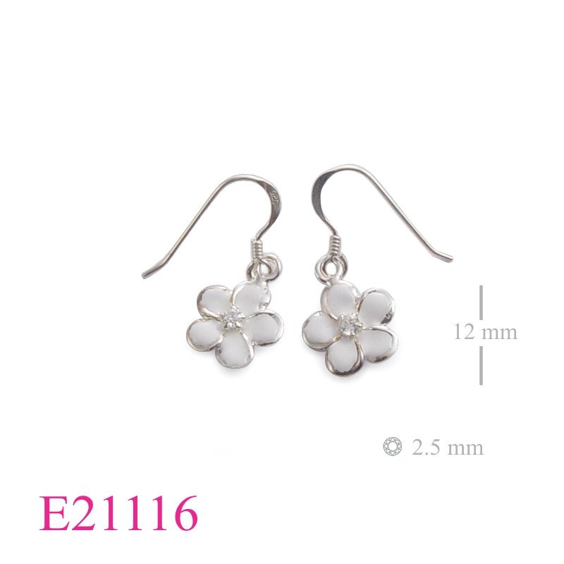 Flower Earrings, CZ Earrings, enamel 12mm enamel Champac with a small CCZ.
