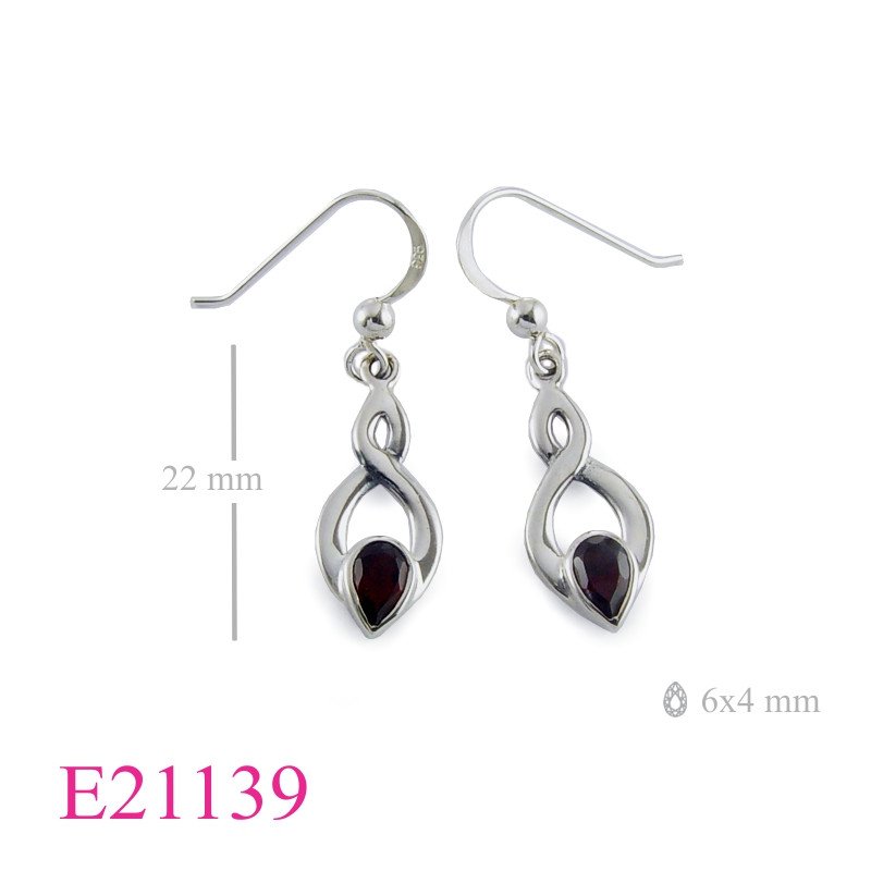 Earrings, cross lines with Real Amethyst drop stone