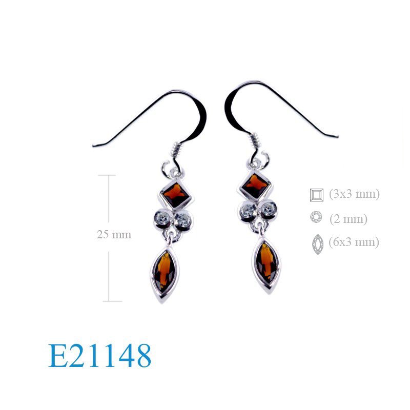 <p>Earrings, square Garnet Glass, CCZ rounds, and  marquise Garnet Glass stone.</p>