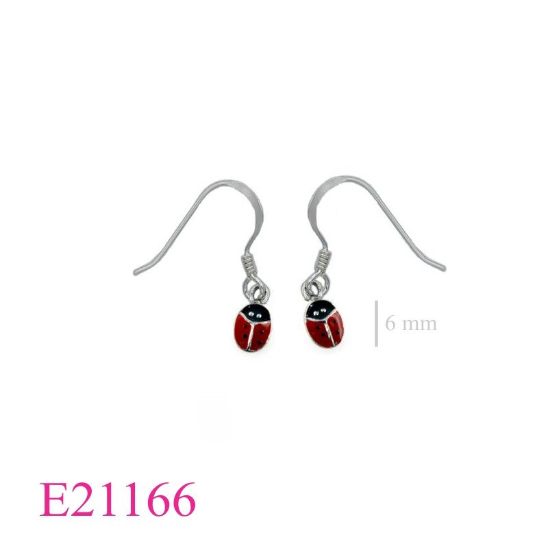 Earrings, enamel ladybug.