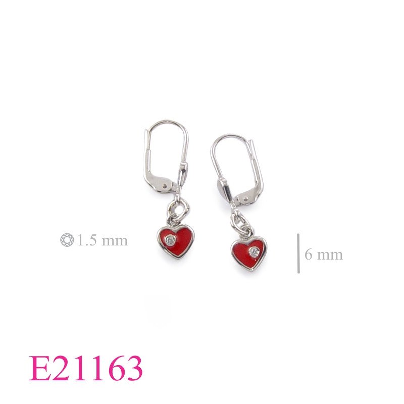 Heart Earrings, CZ Earrings, ename with small CCZ enamel.
