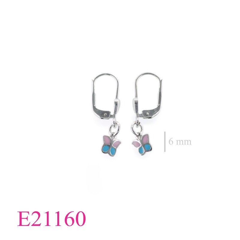 Butterfly Earrings, enamel small pink and blue butterfly.