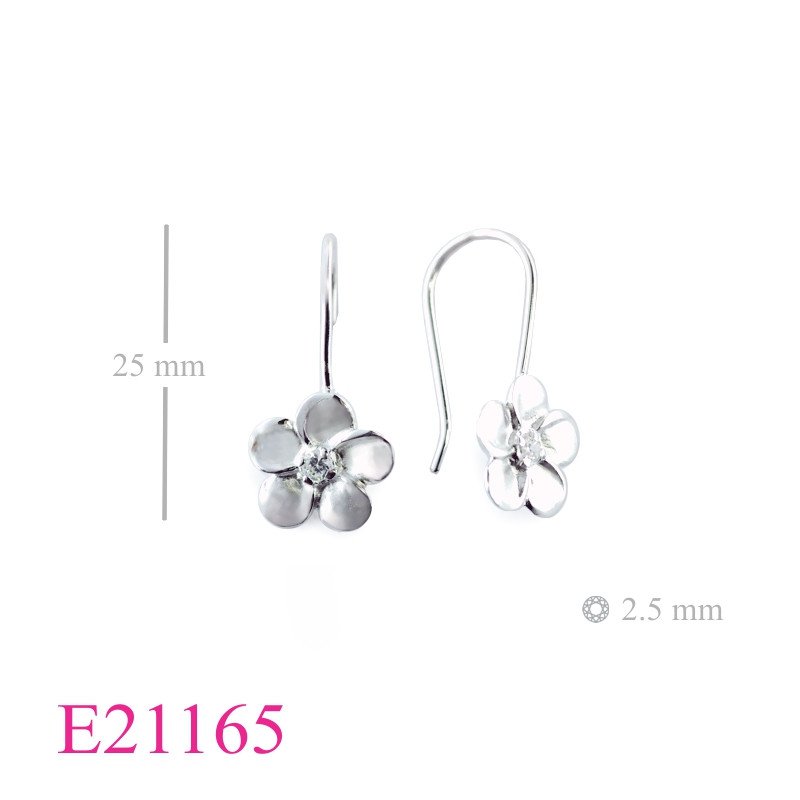 Flower Earrings, CZ Earrings, 12mm sandblast champac with small CCZ (long wire hook).