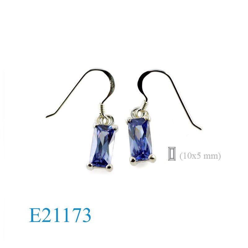Earrings, 10x5mm rectangle Lavender CZ stone.