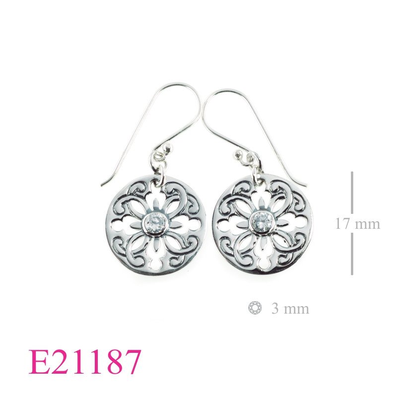Earrings, cut out round design with round CCZ.