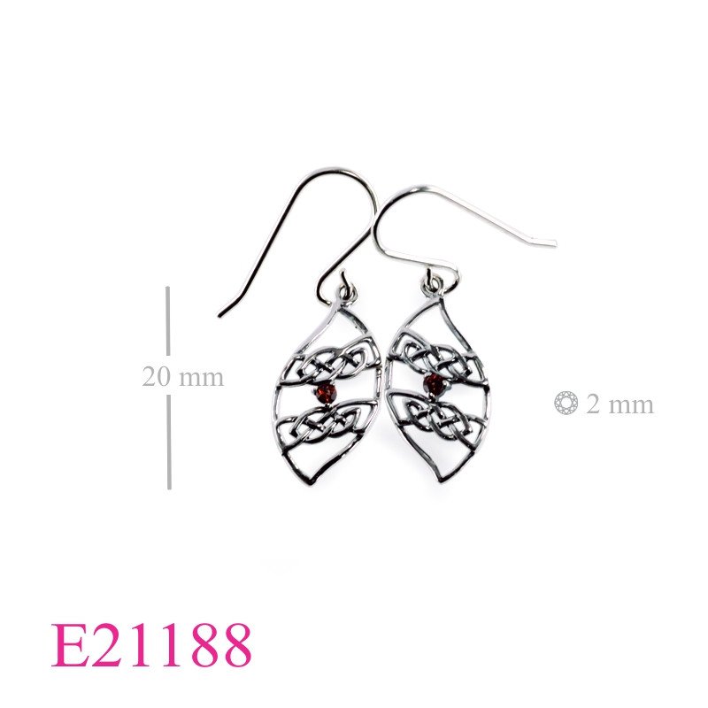 Earrings, cut out Celtic with round Amethyst Glass stone.