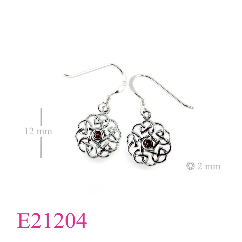 Earrings, round Celtic with round Real Amethyst stone.