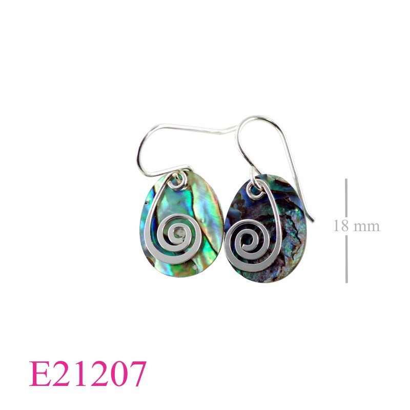 Earrings, swirl and oval stone.