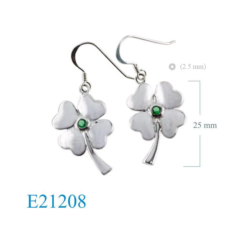 CZ Earrings, Clover Earrings, lucky with round CCZ.