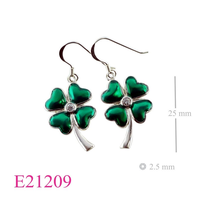 CZ Earrings, Clover Earrings, enamel lucky with small CCZ.